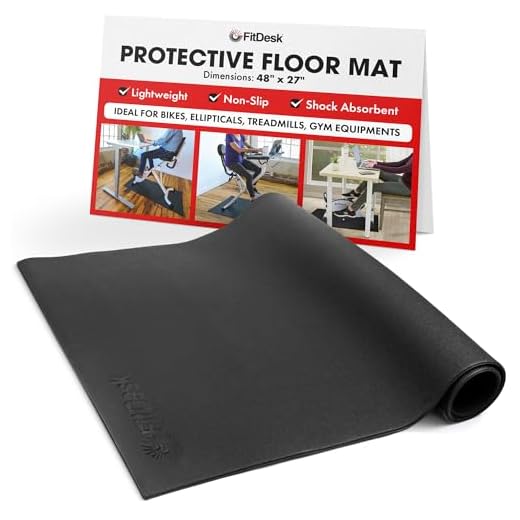 FitDesk Protective Floor Mat - High Density PVC Construction Material for Heavy Equipment like Bikes - No Bleeding on Carpets - Lightweight and Easy to Roll Up Gym Mat - Surface Area 48" by 27", Black