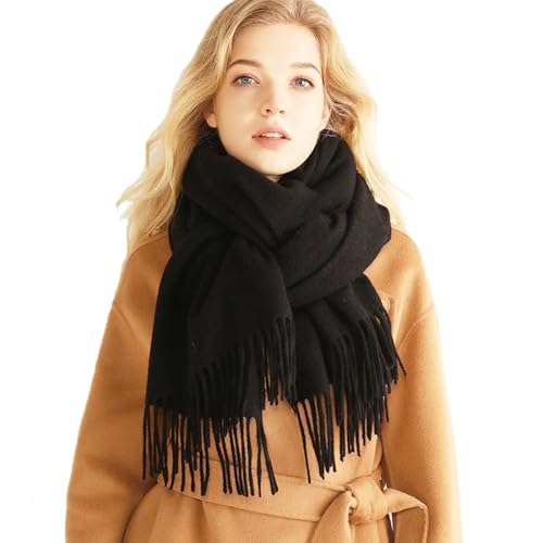 [qingchenbeauty] マフラー レディース 無地 やわらかい ストール レディース メンズ 温かい 軽い防寒 マフラー 冷え対策 大判 無地 男女兼用 春 秋 冬 用 無地防寒 パーティー 冷房対策 (ブラック)の商品画像（Amazon）