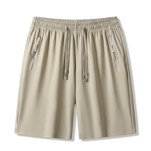 Women’s Ice Silk Athletic Shorts Quick Dry Lightweight Summer Workout Running Shorts with Zipper Pockets (Khaki,M)