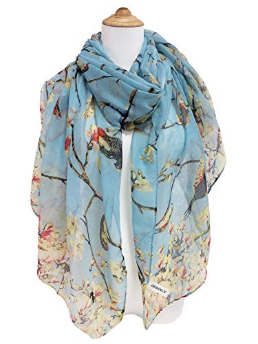 GERINLY Scarfs for Women Lightweight Floral Birds Print Cotton Scarves and Wraps for Fall Shawl2