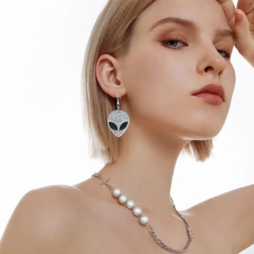 Alien Earrings for Women Girls Cute Funny Cartoon Green Alien Head Dangle Earrings Novelty Acrylic Statement Earrings4