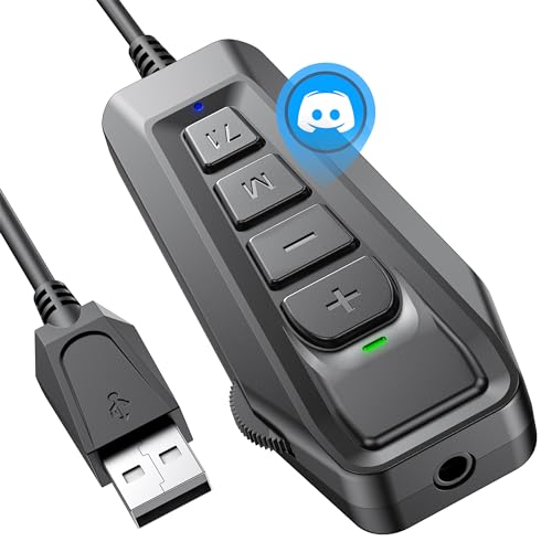 Inwa Aux to USB External Sound Card, Simultaneous Phone Discord Chat & Gaming Sound in Wired Headphone, USB to 3.5mm Jack Audio Adapter, 7.1 Surround Sound, Works with PS5, PS4, PC, Nintendo Switch