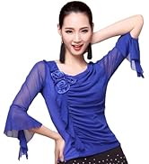 Amazon.co.jp: [RIKOUZY] 社交ダンス トップス プリント フリル襟