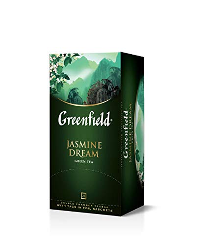 Greenfield Jasmine Dream Green Tea Classic Collection Finely Selected Speciality Tea 25 Double Chamber Teabags With Tags In Foil Sachets #TOP1