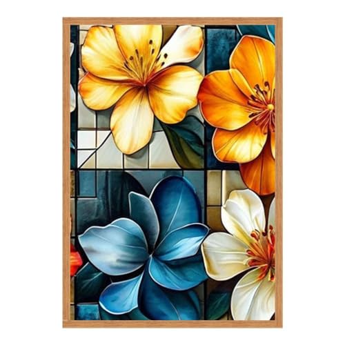 GAEKKO Quadro da parete I bellissimi fiori a scacchiera su vetro acrilico con cornice in vetro acrilico 40 x 60 cm