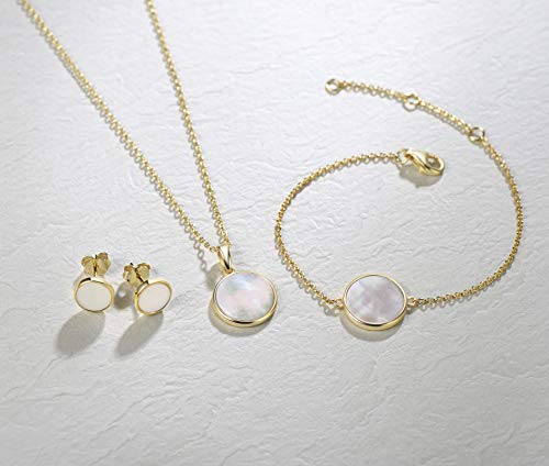 Agvana 14K Solid Real Gold Genuine Mother Of Pearl Bracelet For Women Gold Coin Charm Bracelet Fine Jewelry Mothers Day Anniversary Birthday Gifts For Women Girls Mom Wife Girlfriend Daughter Lady #TOP3