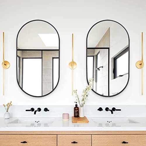 Cofeny Oval Mirror, 17"X30" Black Bathroom Mirror With Metal Frame, Wall Mount Mirrors Decor For Bedroom Living Room、Entryway Hangs Horizontal Or Vertical #TOP2