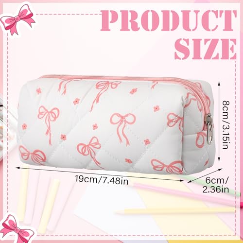 Image of Sherr Coquette Bow Pencil Case Pink Bow Cute Pencil Pouch Soft Cotton Storage Bag Aesthetic Pattern Gift Makeup Pouch Cosmetic Bag for Women Adults