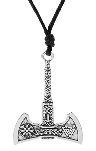 Dawapara - Collar con colgante de ancla gótica vikinga con Yelmo de Aegishjalmur de asombro y runas de valknut para hombre