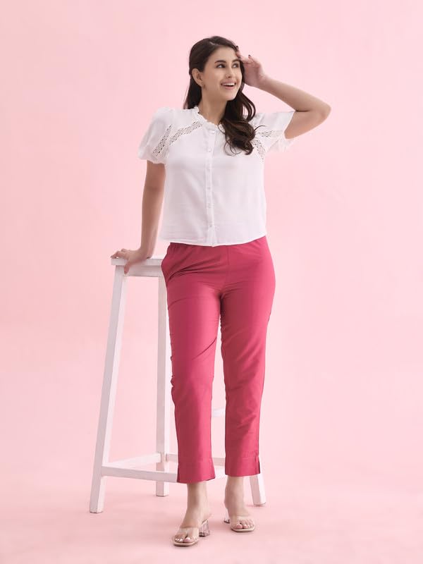 Image of GO COLORS Modal Spandex Metallic Pants Festive Full Length for Women| Lightweight, Mid Rise, Side Pockets