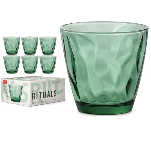 6 Vasos Diamond Ritual - Envio 24h - Perfecto para uso en Casa, Restaurante y en Fiesta, Ligeros y Resistentes con acabado de diamante - Alta Categoría (Verde, 25 cl)