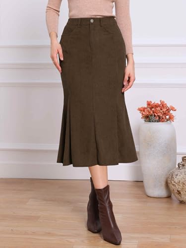 Allegra K Corduroy Skirt for Women Fall High Waist Casual Work Bodycon Midi Mermaid Skirts4