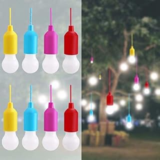 Lampop 8 Pack LED Pull Cord Light Bulb Battery Operated Bulb Light Portable Hanging Pull Cord Lamp On a Rope for Weddings Festivals Outdoor Camping Parties BBQ's Decoration(Cold White)