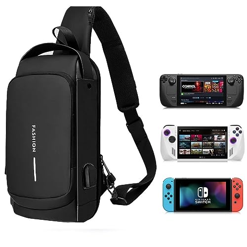 Image of TMG Crossbody Sling Bag for Steam Deck|Nintendo Switch OLED Console|iPad,Waterproof Chest Daypack with USB Charging, Shoulder Backpack for Men|Women (Mettalic Grey)