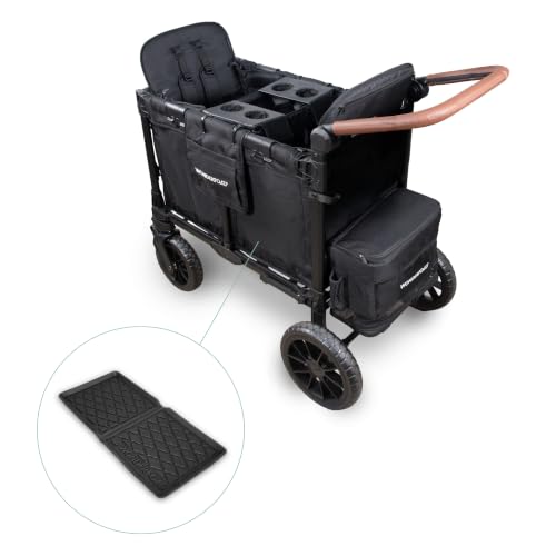 Image of WonderFold W2 Luxe Pro Bundle - 2-Seater Stroller Wagon with All-Weather Floor Mat and Flex Snack Tray, Safety-Certified with 5-Point Harnesses - Black