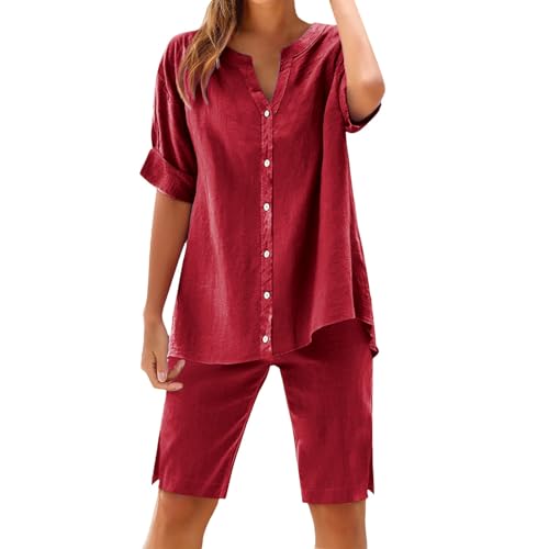 Ropa de playa para mujer con pantalones cortos de lino y camisa fresca para vacaciones Z01
