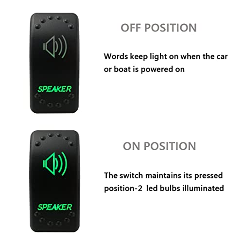 Image of Green Backlit Rocker Switch 5 Pin ON-Off Laser Etched Button Switch with Wires for Car Marine Boat UTV 20A /12V 10A /24V (Speaker)
