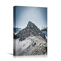 Canvas Wall Art Snowy Tops I Cool Dramatic Mountain Nature Photography Romantics - 12x18 inches