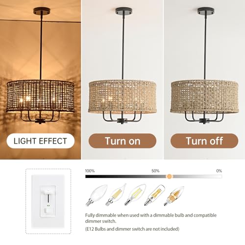 VDWO 17.7" Rattan Chandelier, 5-Light Boho Black Pendant Light by VDWO - Used condition - Image 6
