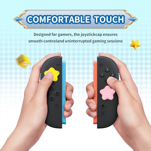 Image of PERFECTSIGHT Cute Star Thumb Grip Caps for Switch 2, PS5, PS4, Xbox Series X /S, Xbox One, Switch PRO Controller, 4PCS Kawaii Soft Rubber 3D Analog Thumbsticks Grips Joystick Cover (Yellow+Pink)