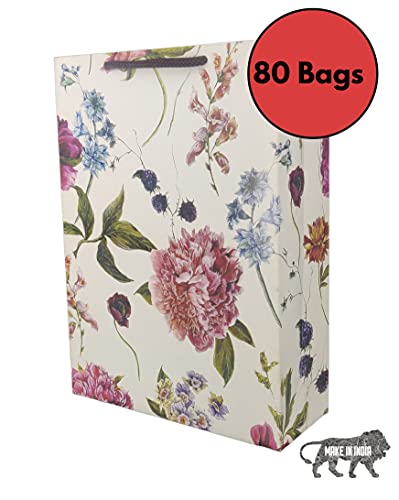 Image of Arrow Paper Products Alekhya Design Paper Gift Bags For Return Gift, Small Presents, Weddings, Birthday, Holiday Presents (20.32 X 7.62 X 27.94 Cm, Pack Of 80), Multi