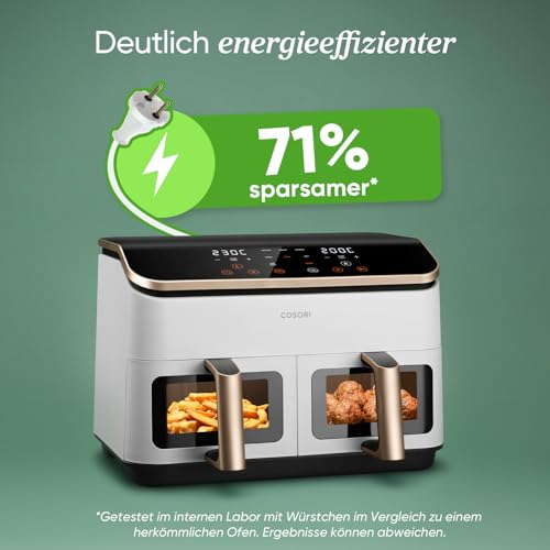 COSORI Heißluftfritteuse 2 Kammern, Testsieger der Stiftung Warentest, 8,5 L 6-in-1 Airfryer mit Sichtfenster, Schwarz-weiß 6
