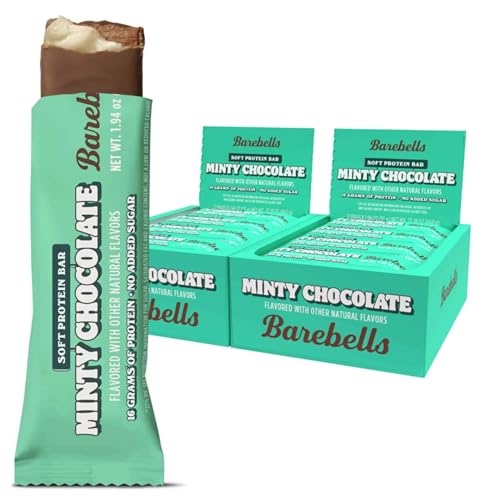 Image of Barebells Soft Protein Bars Minty Chocolate - 24 Bars (2 Packs of 12) -16g High Protein Treats - Chocolate Nutrition Bar with 1g Total Sugars - On The Go Breakfast or Post-Workout Snack
