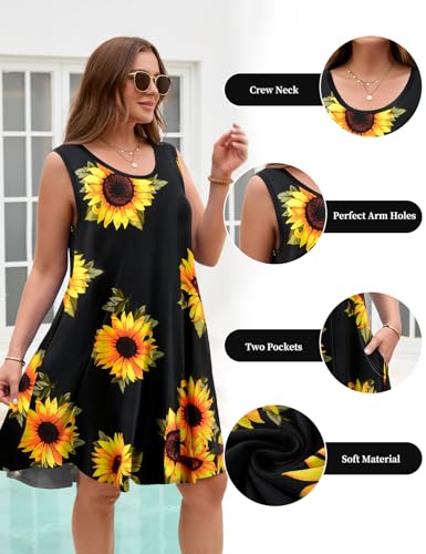 Image of JollieLovin Women Plus Size Curvy Summer Tank Sun Dresses Sleeveless Causal T-Shirt Dress Beach Swing Cover up(L-5X)