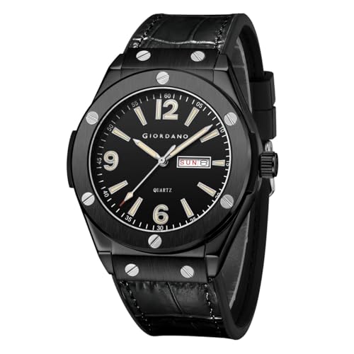 Image of Giordano Analog Watch for Men with Leather Band, Day-Date Function and Quartz Movement