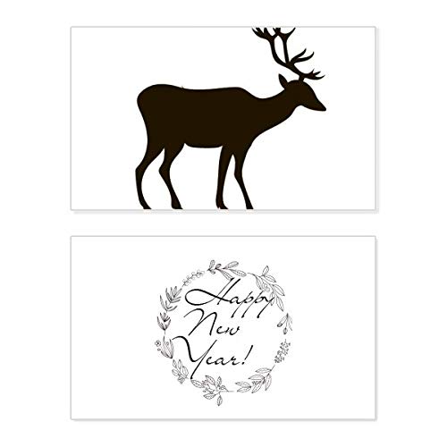 Tarjeta conmemorativa de Año Nuevo con elegante ciervo negro para felicitar las fiestas