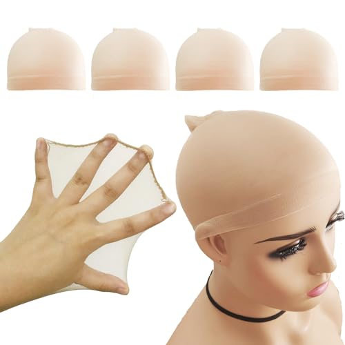4 Pcs Beige HD Wig Cap for Women, Ultra Thin and Transparent Stocking Wig Caps for Lace Front Wigs
