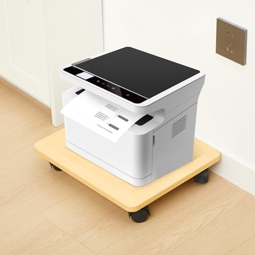 Image of Beeveer 2 Pcs Office Under Desk Printer Stand with 4 Caster Wheels 13.8 x 11.8 Inches Burlywood Movable Printer Copier Shelf CPU Holder for Home Office Heavy Duty Storage Rack Scanner Fax Machine