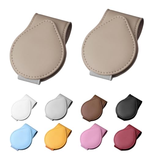 サングラスホルダー 車 2個セット メガネホルダー レザー素材 眼鏡を守ります サンバイザー サングラス クリップ 安全運転 車用収納 取り付け簡単 マグネット 選べる9色 カー用品 車載収納用 車 アクセサリー(丸型・「ベージュ」2個セット)