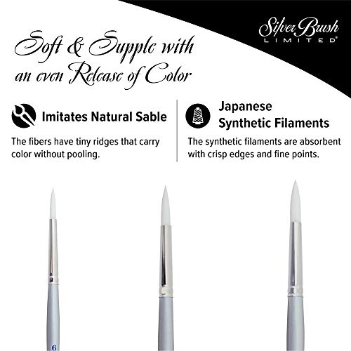 Silver Brush Limited 1520S Silverwhite Art Set, Watercolor, Acrylic, Gouache, Or Oil Brushes, 2 Round Art Brushes Sizes 6 And 8, 1 Bright Painting Brush Size 10, Short Handle, Set Of 3 Brushes #TOP4