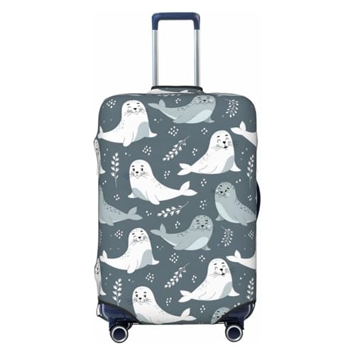 YRHSWJXLSXR White Seal Travel Luggage Cover Sea Ocean Animals Fashion Suitcase Cover Printed Elastic Luggage Protector For Wheeled Luggage Medium