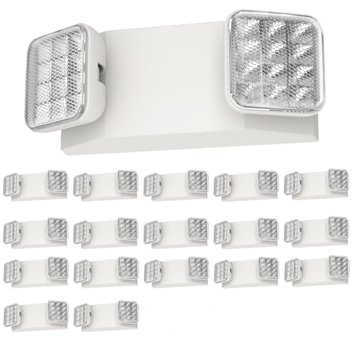 Image of SPECTSUN 18 Pack White LED Emergency Lights with Battery Backup-UL Listed Two Head Adjustable Emergency Lighting Fixtures - 120-277V AC-Exit Sign Lights (18 Packs-U9)