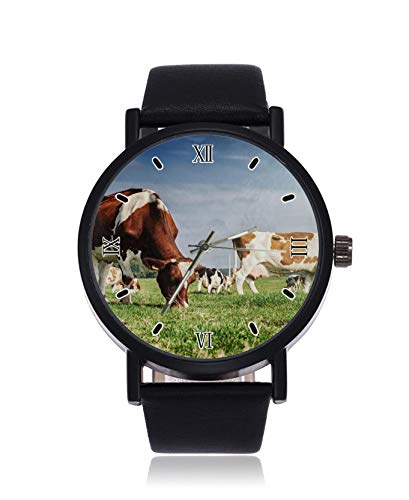 Herd of Cows Fashion Damen Armbanduhr Quarz Edelstahl Lederband Casual Uhr