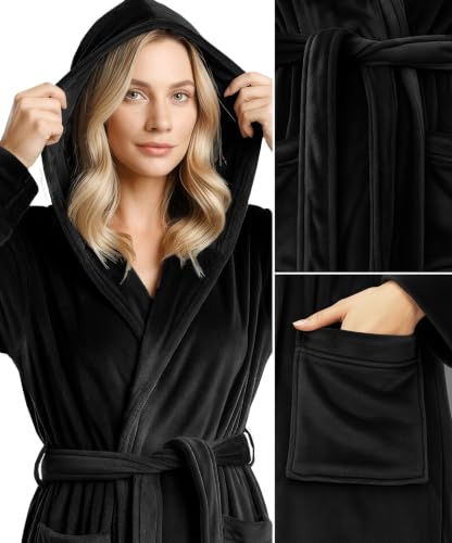 Image of Premium Ultra Soft Robes for Women with Hood Plush Fleece Long Bathrobe