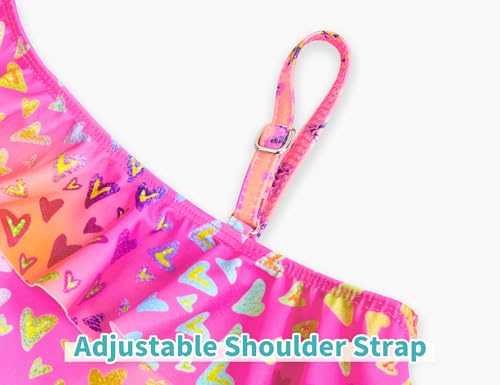 Image of Snowheart Girls Swimsuit Adjustable Shoulder Strap UPF50+ One-Shoulder Ruffle Bathing Suit 3-12T