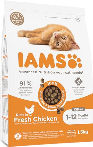 IAMS Junior Katzenfutter trocken mit Huhn - Trockenfutter für Kitten im Alter von 1-12 Monaten, 1,5 kg