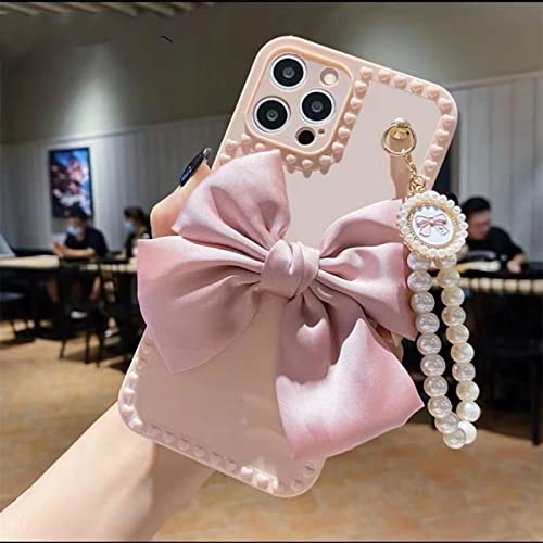 Coque iPhone 11 Pro Max avec bracelet perle et nœud rose protection souple
