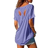 MIRACMODA レディース オープンバック アスリート ルーズ フィット ワークアウト カジュアル ヨガ Tシャツ サマー ジム Tシャツ, ライトブルー, Large