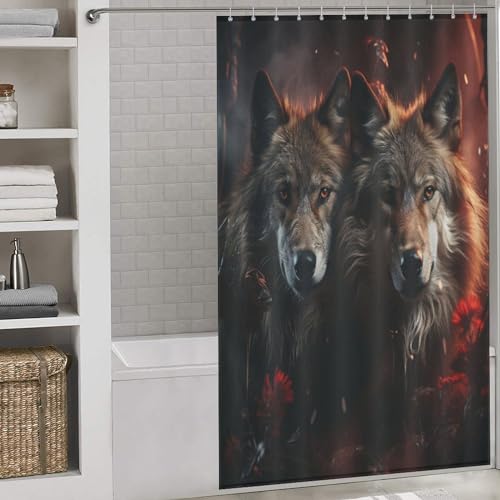 Rideau de douche loup tissu lavable imperméable 140x183cm salle de bain