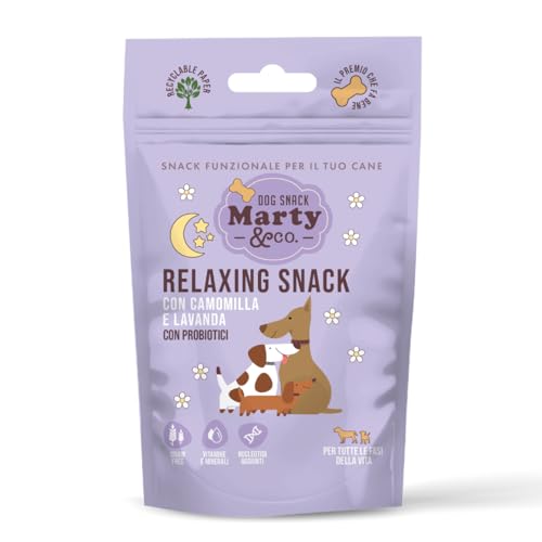 Marty & Co - Relax Snack - Biscotti - per Rilassare Il Cane e Gatto Sotto Stress - Con Camomilla, Lavanda, Probiotici, Nucleotidi, Vitamine e Minerali - Grain Free - gr 80