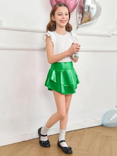 Image of Haloumoning Girls Metallic Skater Skort Kids Shiny Scooter Skirt 4-14 Years