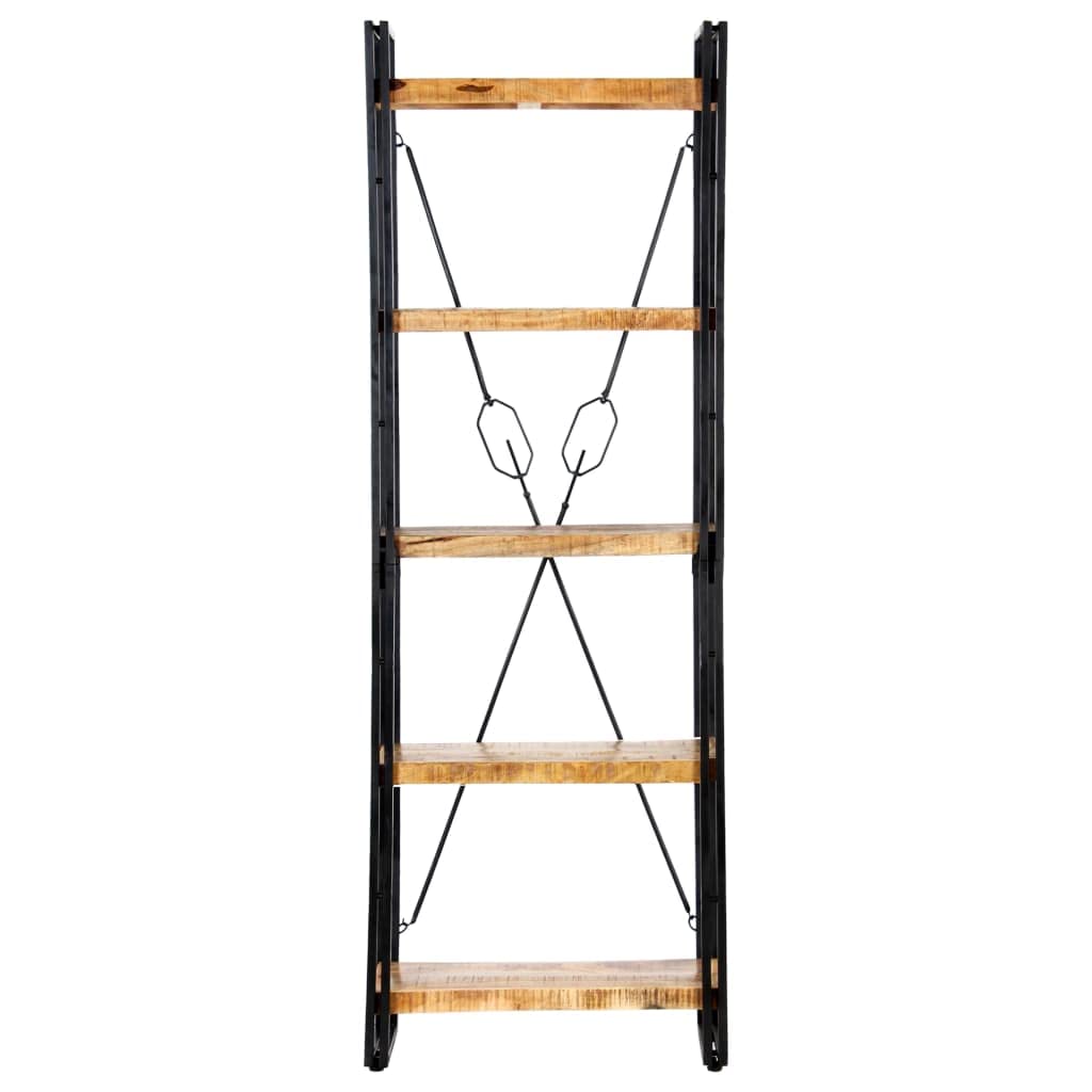 Bücherregal mit 5 Fächern, Standregal aus massivem Mangoholz und pulverbeschichtetem Stahl, Industrie-Design Regal für Wohnzimmer, 60 x 30 x 180 cm
