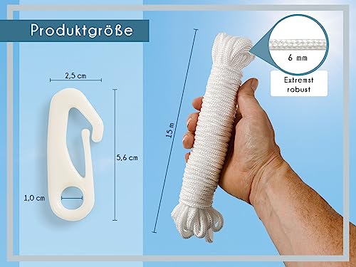 PHENO FLAGS 15m Fahnenseil für Fahnenmast mit Haken - hochwertiges Fahnenseil - 15 Meter langes Flaggenseil für den Outdoor-Einsatz – Bild 2