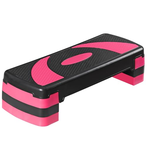 LEMY Adjustable Workout Aerobic Stepper, Exercise Step Platform for Home, Fitness, Gym, Strength Training (Black/Pink)