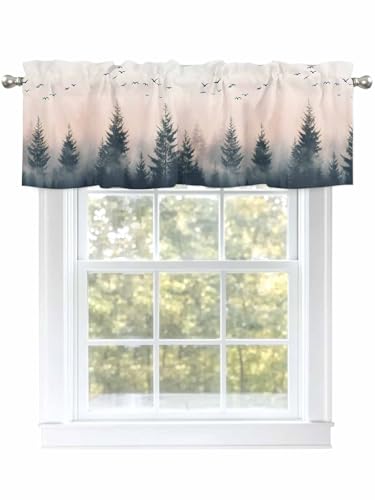 Dexnympq カフェカーテン 小窓用 水彩画 植物 手描き 山脈 風景 レトロ カーテン おしゃれ 遮像 UVカット 遮熱 目隠し透けにくい ロッドポケット式 洗える キッチン 浴室 トレイ 子供部屋 喫茶店 洗面所 店舗飾り 軽量 1枚入り ?丈45