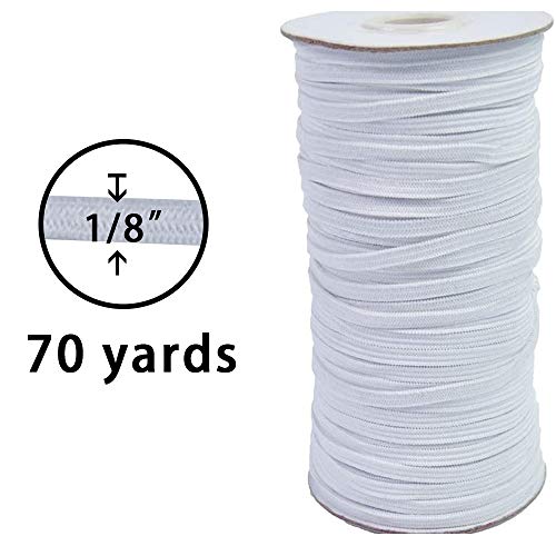 White Elastic Cord 1/8" Width 70-Yards Length Elastic Bands, Heavy Stretch Knit Elastic